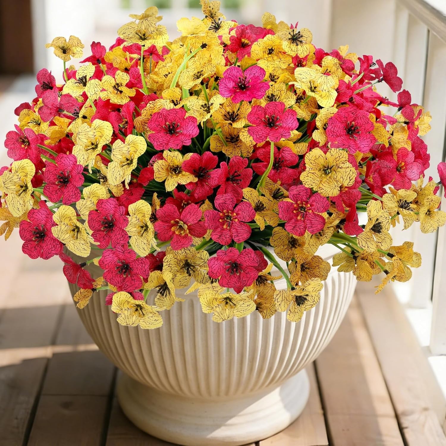 Fake Flowers 16 Count Durable Rose Yellow Fade Resistant Porch Yard Decoration