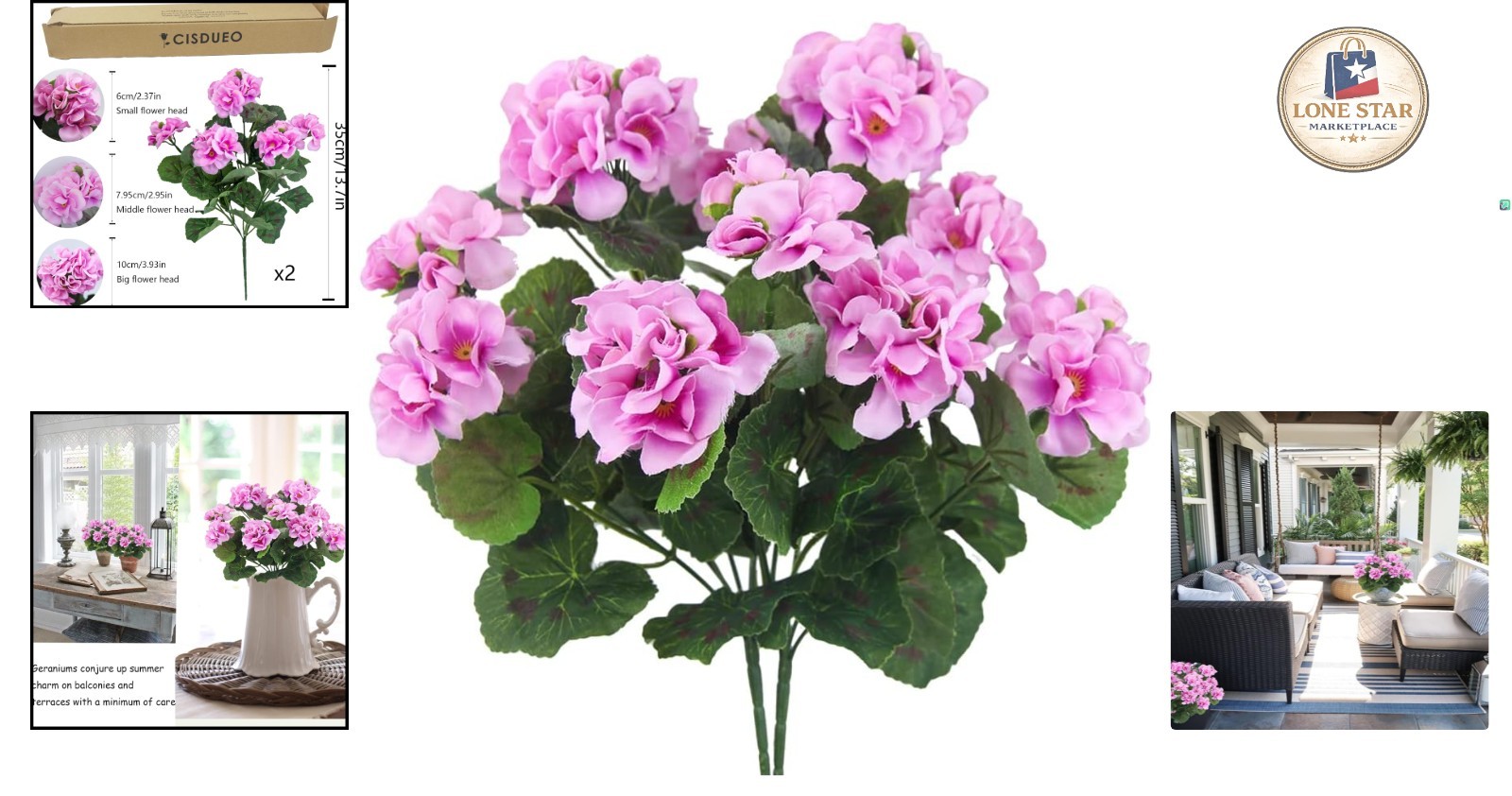 2 Pcs UV Resistant Pink Artificial Geranium Flowers for Elegant Outdoor Decor
