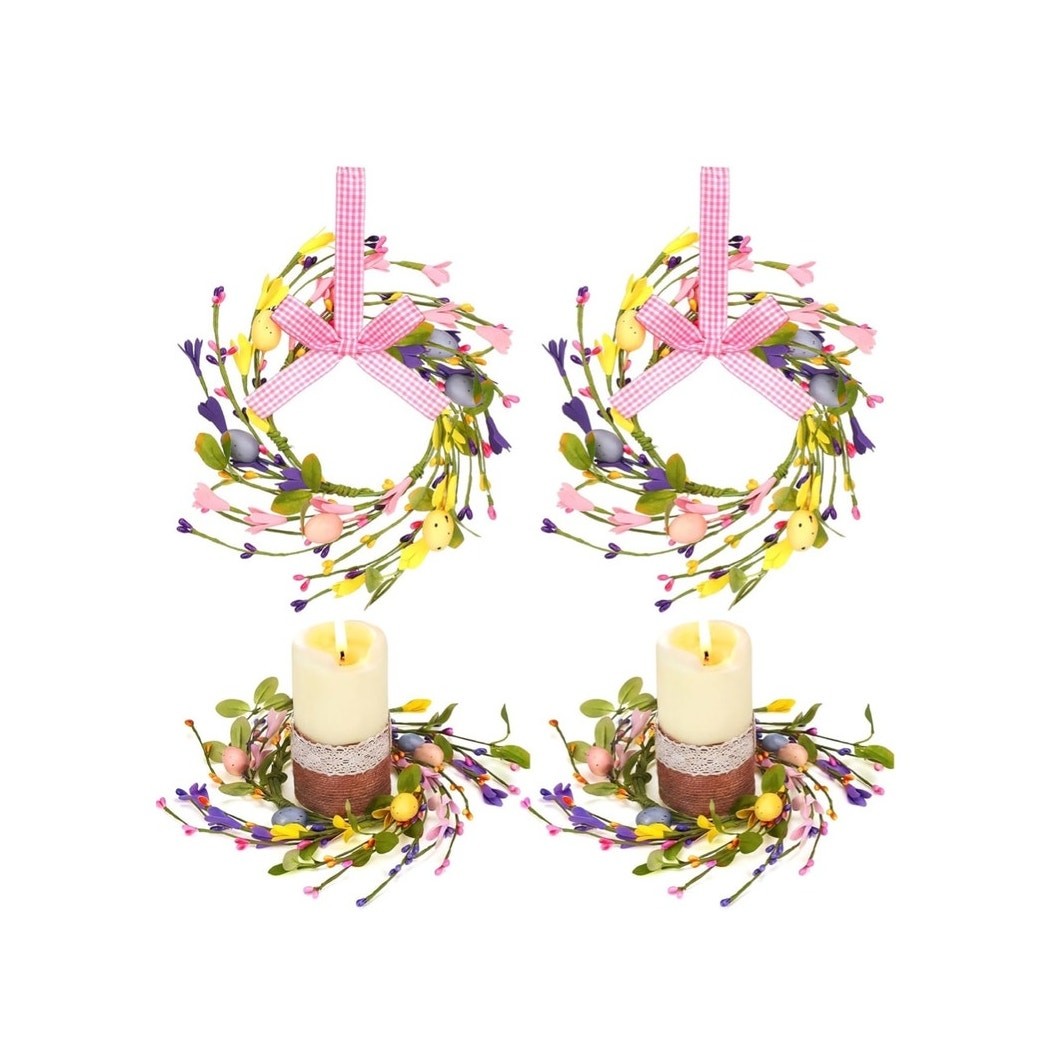 4 pcs Easter Wreaths for Cabinet Mini Spring Artificial Easter Egg Wreath