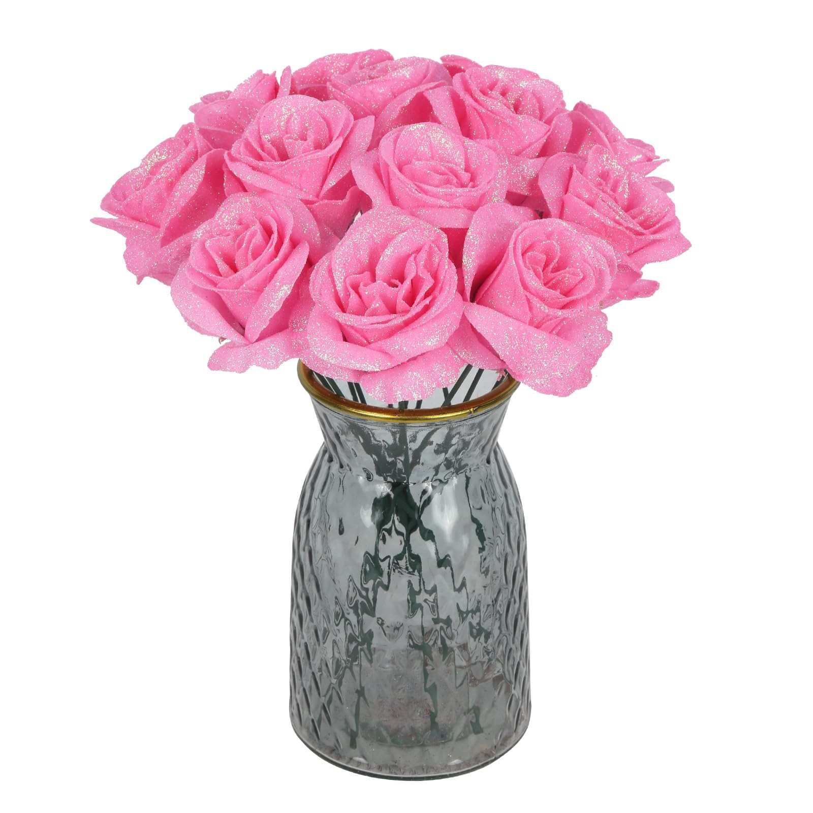 Pink Artificial Fake Glitter Roses Bling Silk Flowers DIY Craft Bouquet 30 PCS