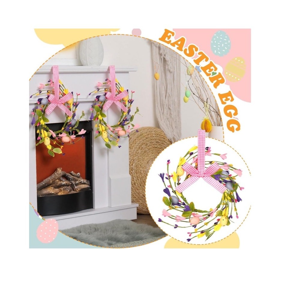 4 pcs Easter Wreaths for Cabinet Mini Spring Artificial Easter Egg Wreath