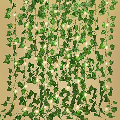 RECUTMS Fake Ivy Vines 12 Pack 86 FT with 100 LED String Light Green-12 Light