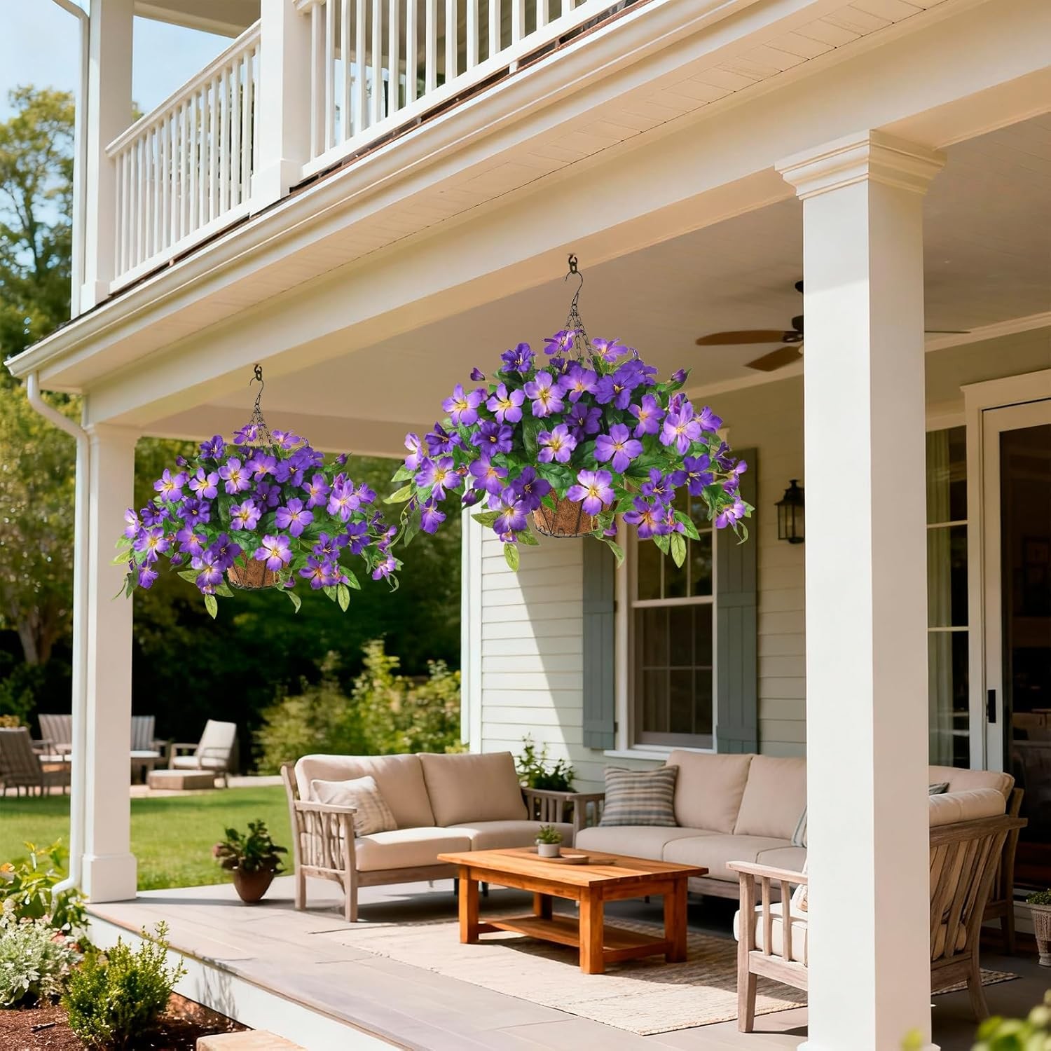 Artficial Fake Hanging Flowers Plants with Baskets, 3PCS Silk Faux Outdoor