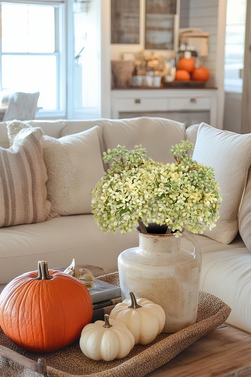 2 Pcs Hydrangea Artificial Flowers Stems for Fall Tabletop Decor, 11″ Silk Fa…