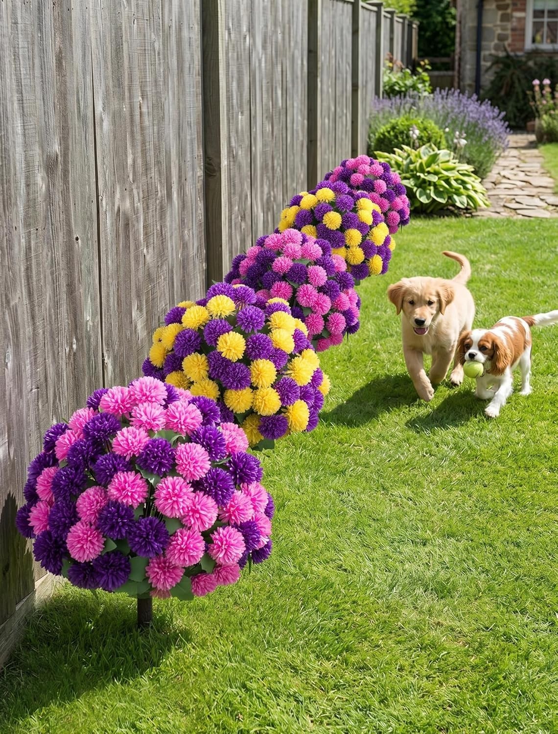 Artificial Mum Topiary Ball: 33″ Fake Chrysanthemum Flower with Spike Set of …