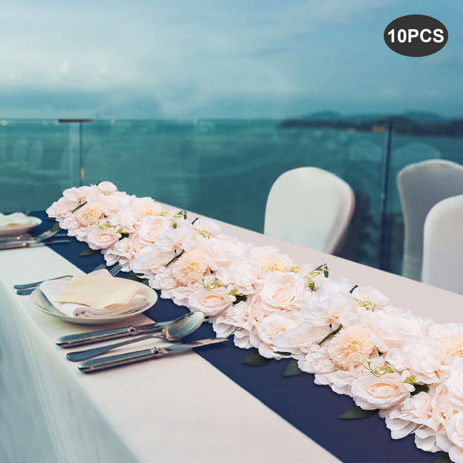 10 Pcs Dining Table Flower Centerpiece Champagne Silk Rose for Wedding 52*28cm