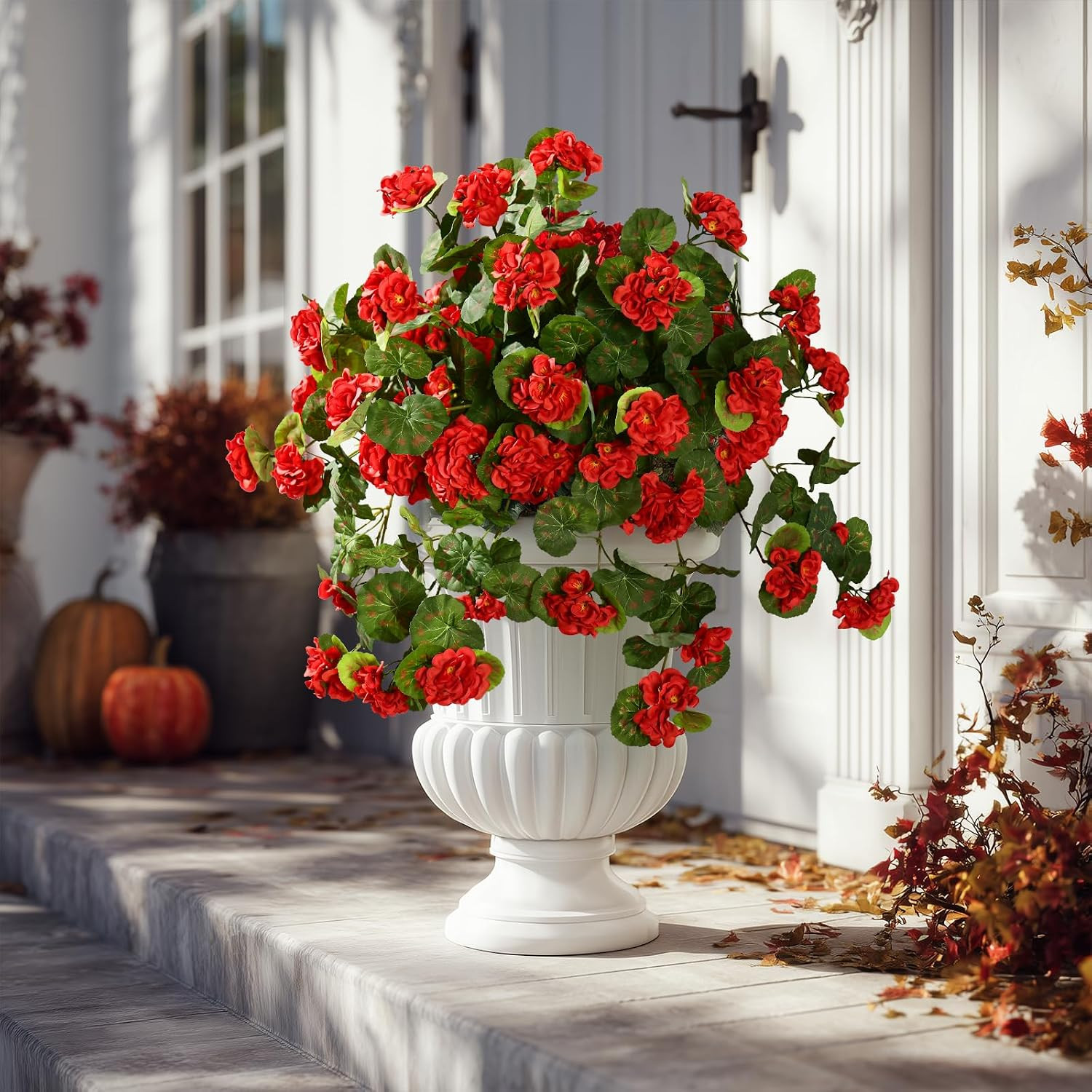 Artificial Geranium Flowers for Outdoor 2 Pcs Artificial Red Flower Fake