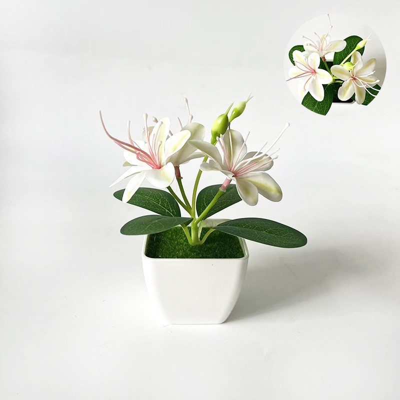 Artificial Jasmine Arrangement 4.9 inches in White Square Pot with Moss Liner