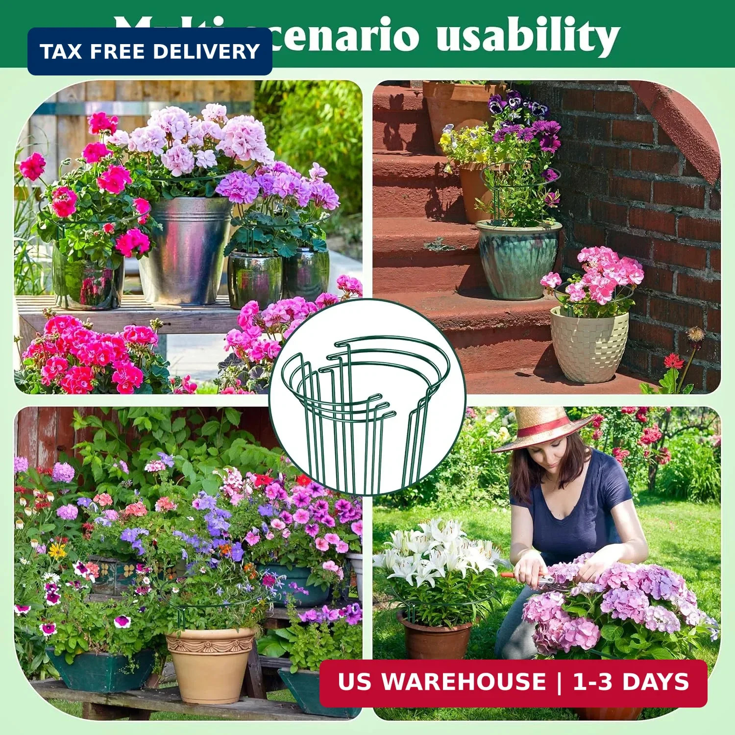 Plant Supports Stakes 6PCS, Half round Metal Garden Stakes Plant Support for Peo