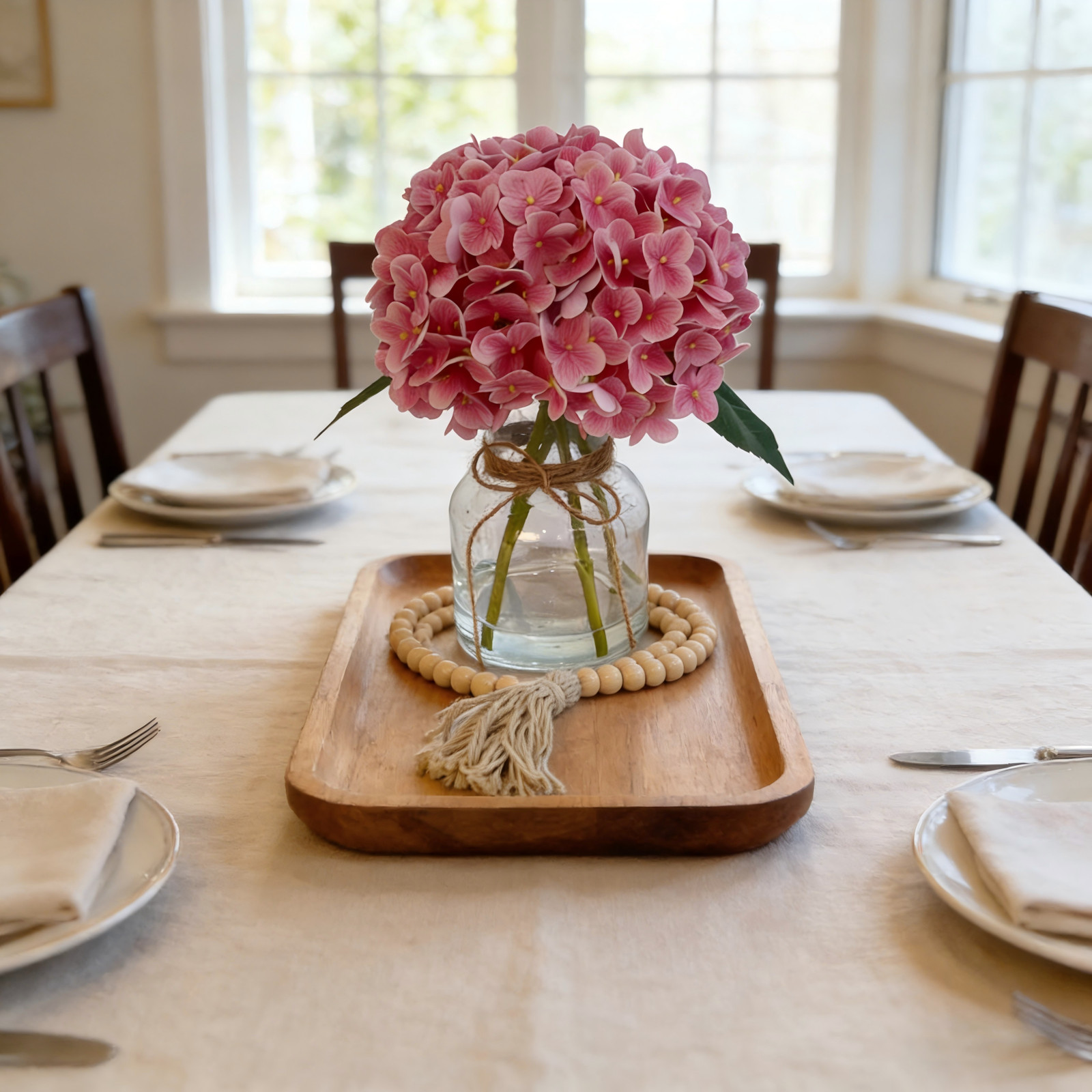 Hydrangea Artificial Flowers in Vase with Faux Water, Real Touch Fake Flowers