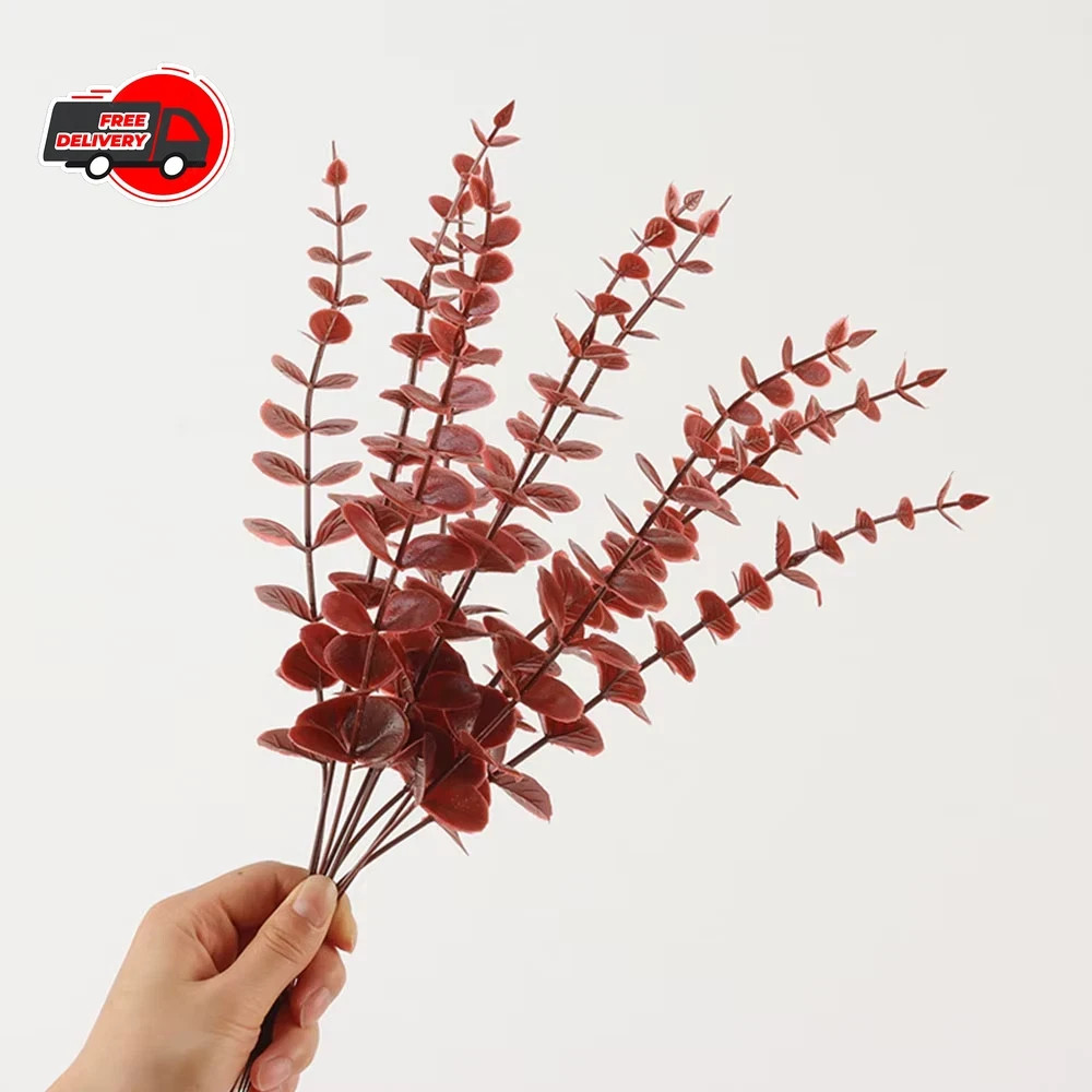5PCS Gold Artificial Eucalyptus Eucalyptus Branch Stems Wedding Home Greenery De