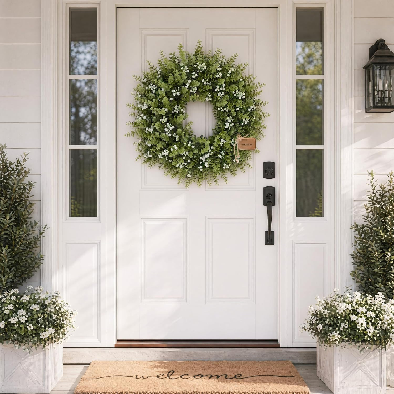 28” Large Artificial Eucalyptus Wreath with Baby’S Breath for Front Door-Faux E