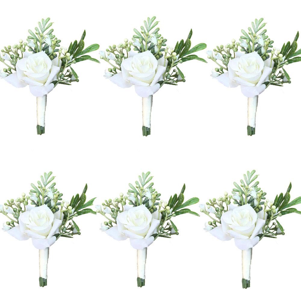 6 PCS Wine Red Groom Boutonniere Man Women Bride Wrist Corsage Artificial Set
