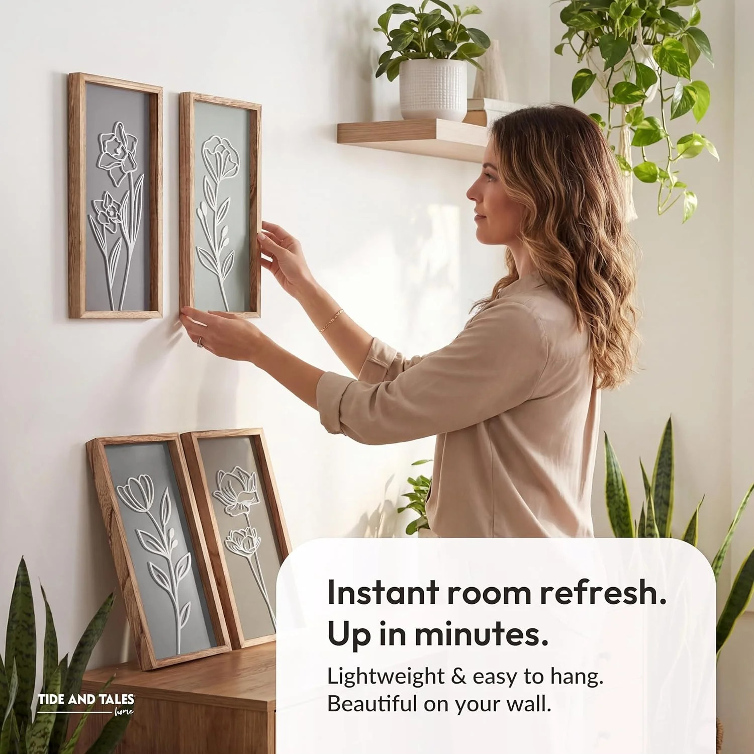 Elegant 3D Wooden Wall Decor – Botanical Bathroom & Living Room Set