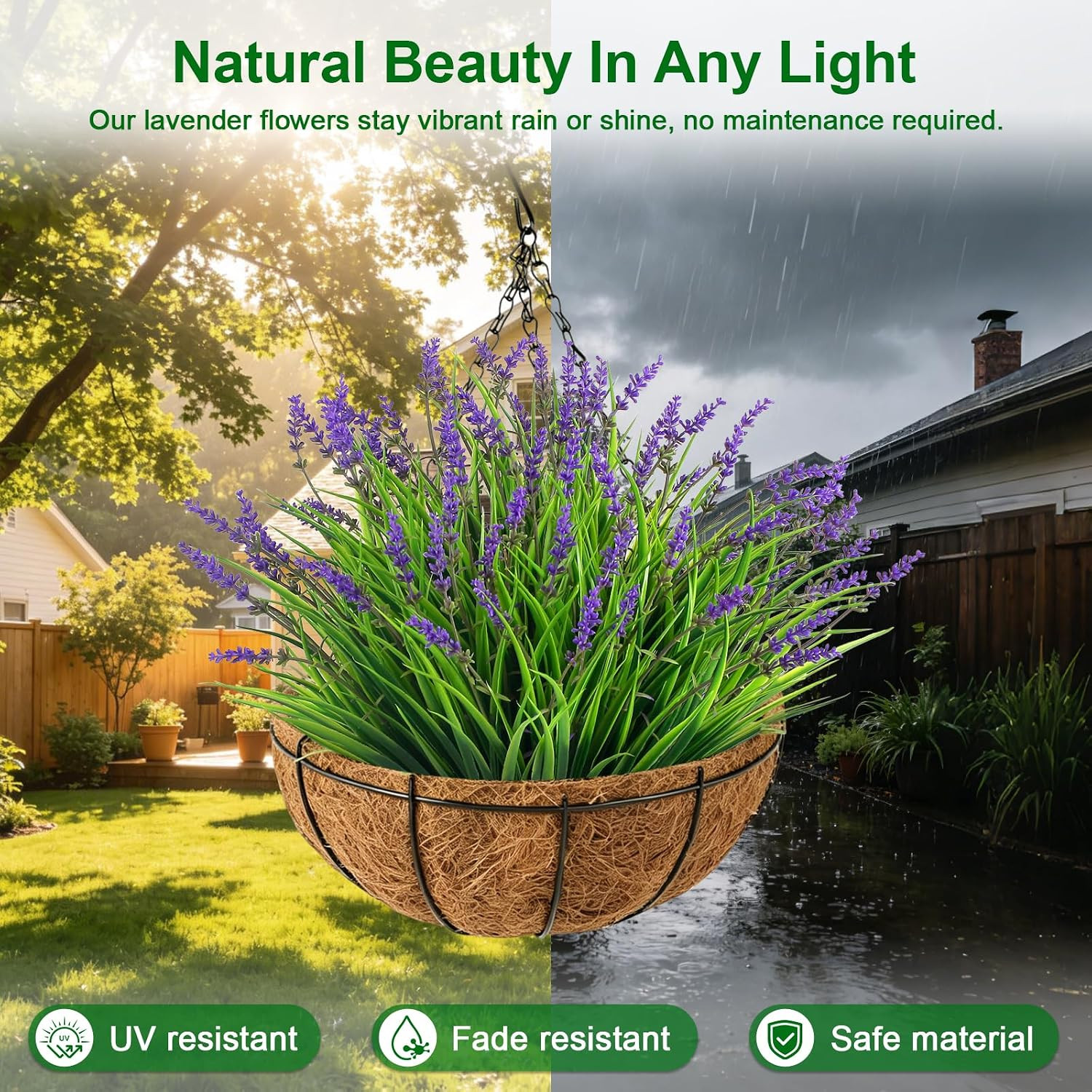 36 Bundles UV Resistant Fake Lavender & Monkey Grass for Indoor/Outdoor Decor