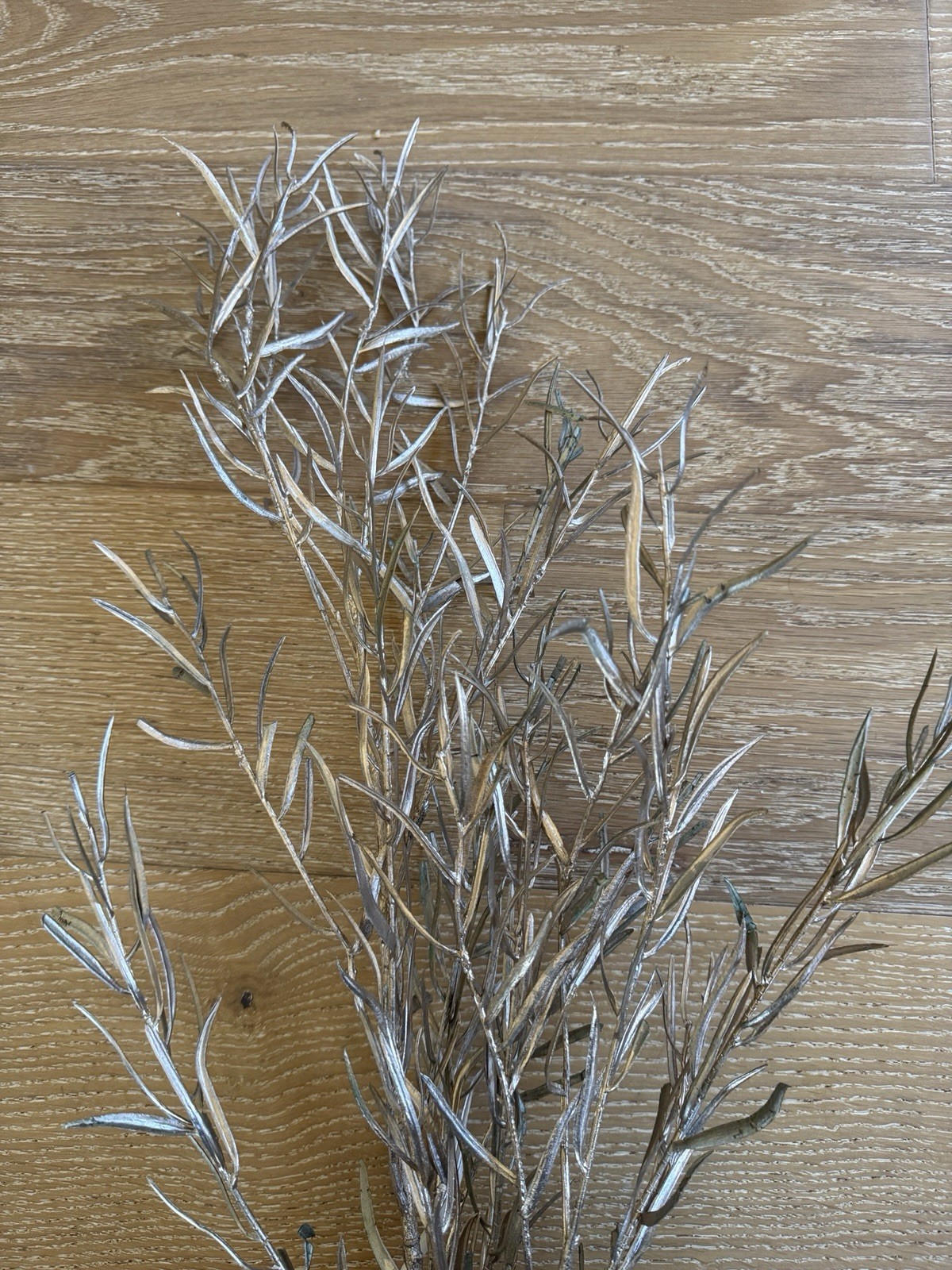 CB2 Modern 36” Faux White Fern & 51” Champagne Gold Willow Leaf Holiday Florals
