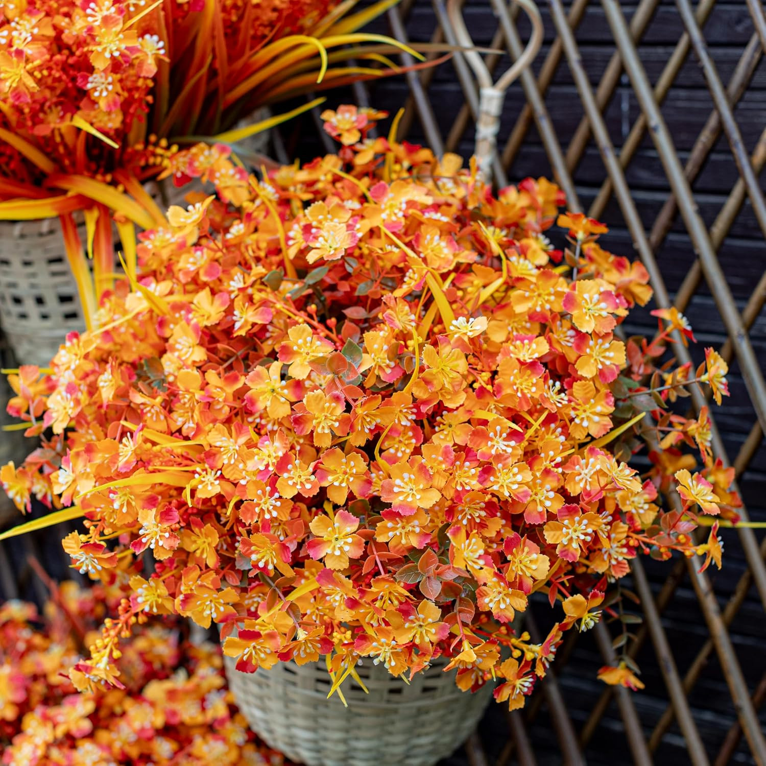 12 Bundles Artificial Fall Mums UV Resistant Fake Plant Porch Patio Decor Orange