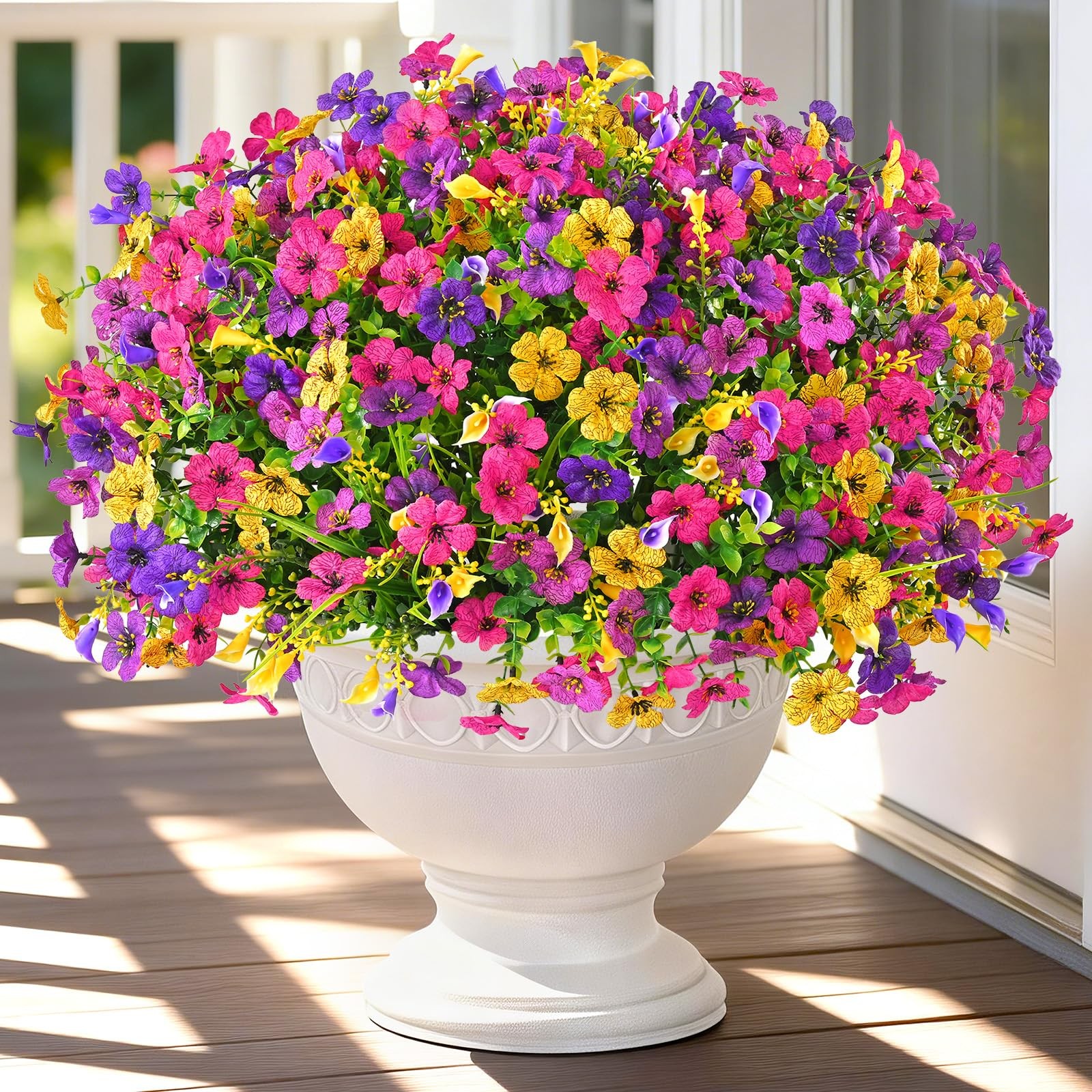 Artificial Flowers for Outdoors, 24 Bundles Faux Plants Outdoor Artificial Fl…