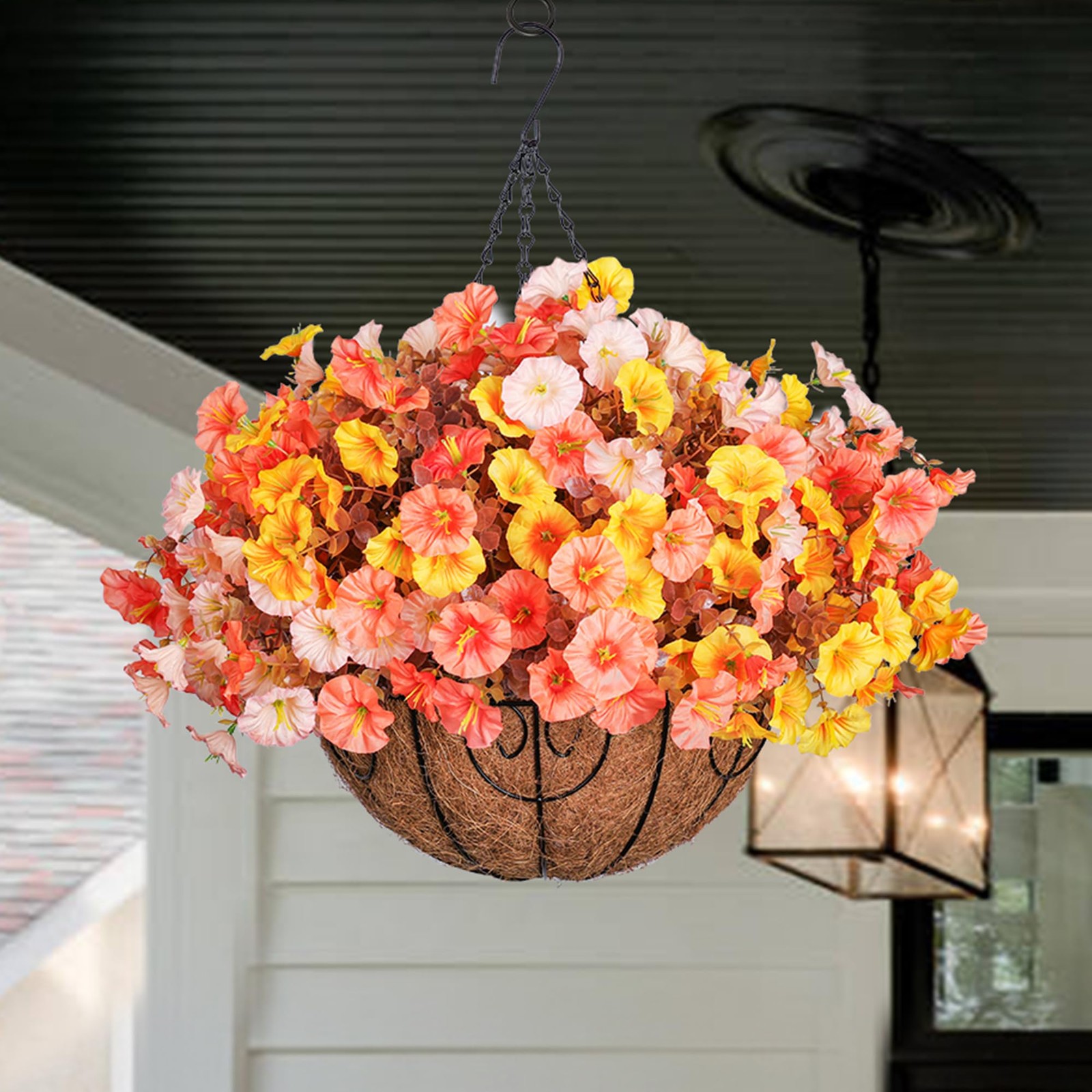 Ivydale Artificial FallFlowers Basket Silk Morning Glory Eucalyptus UV Resistant
