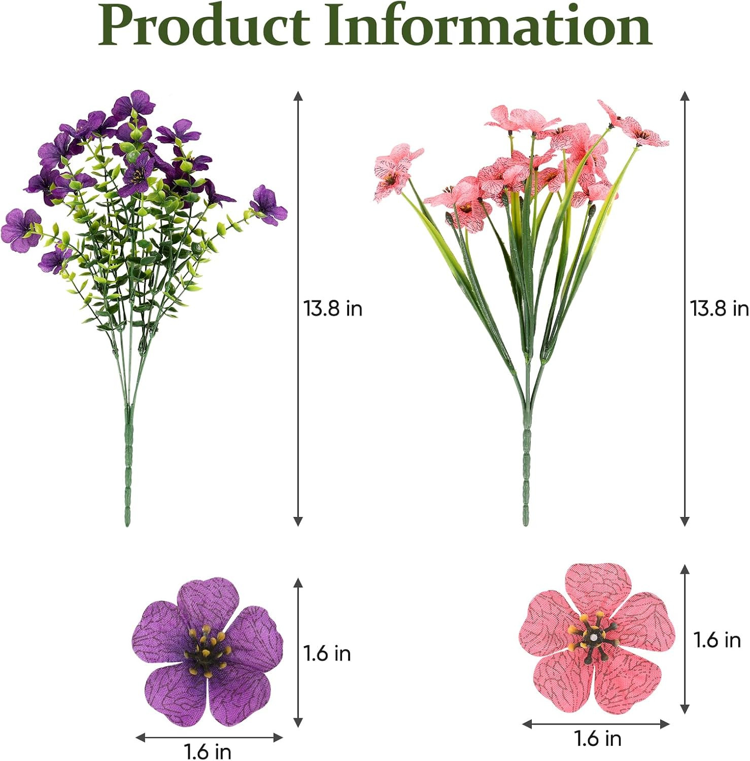 24 Bundles Lifelike Outdoor Artificial Flowers, UV Protected No Fade Fake Silk P