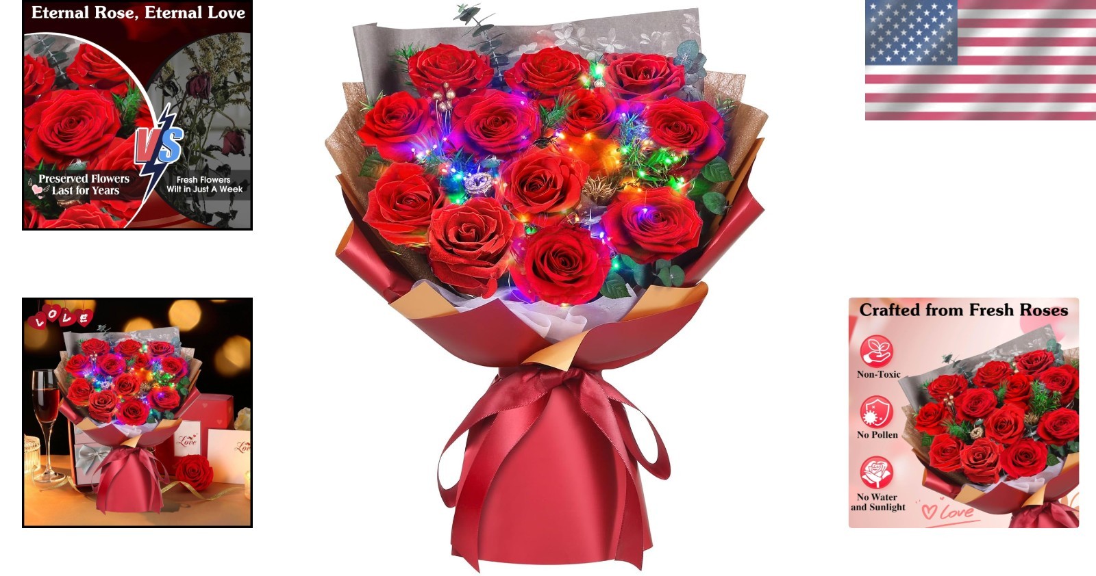 Preserved Roses Bouquet Valentine’s Day Gift Long Lasting Beauty for Women