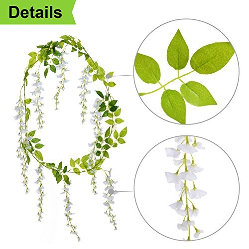Wisteria Artificial Flowers Garland, 4Pcs Total 28.8ft White White,green