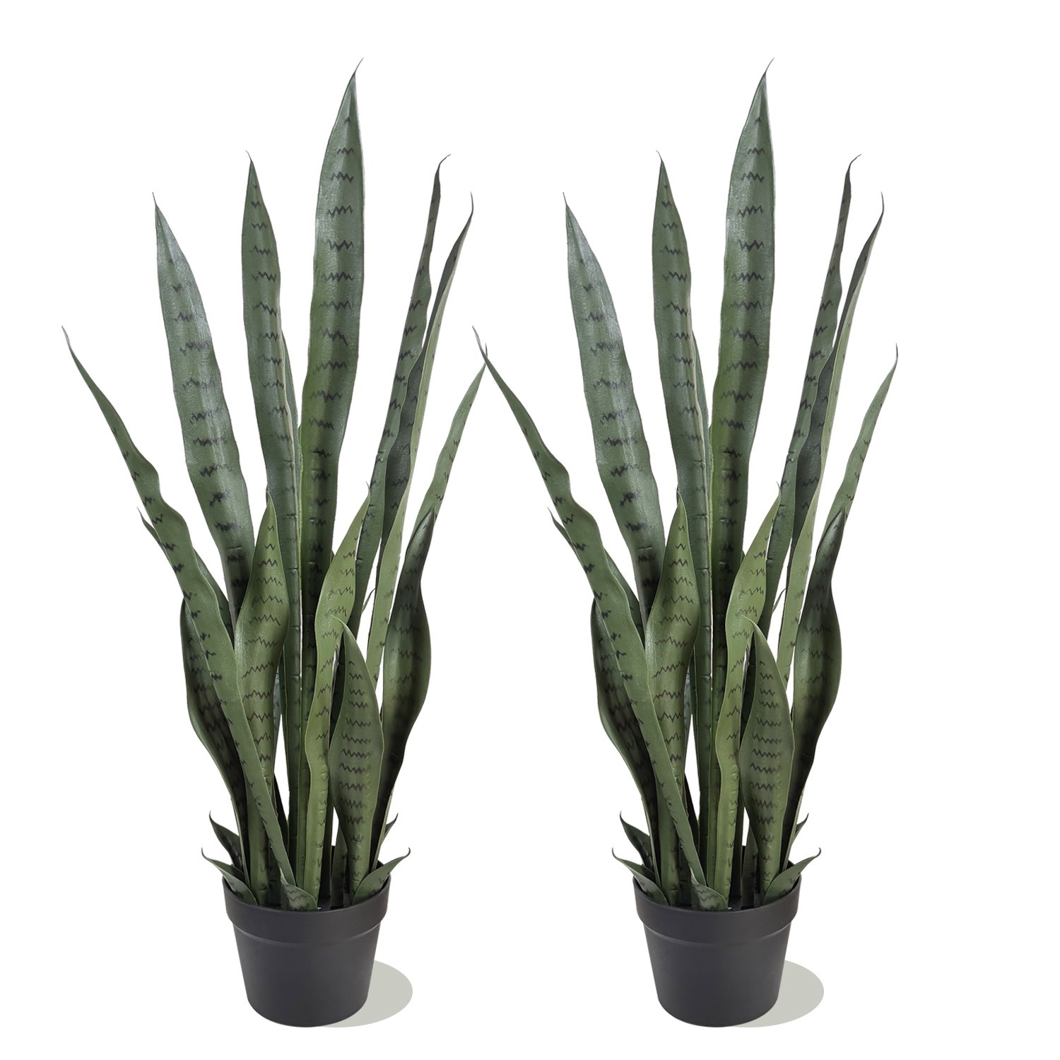 Two Set Lifelike Fake Dark Snake Plant with Black Pot Modern Minimalist House