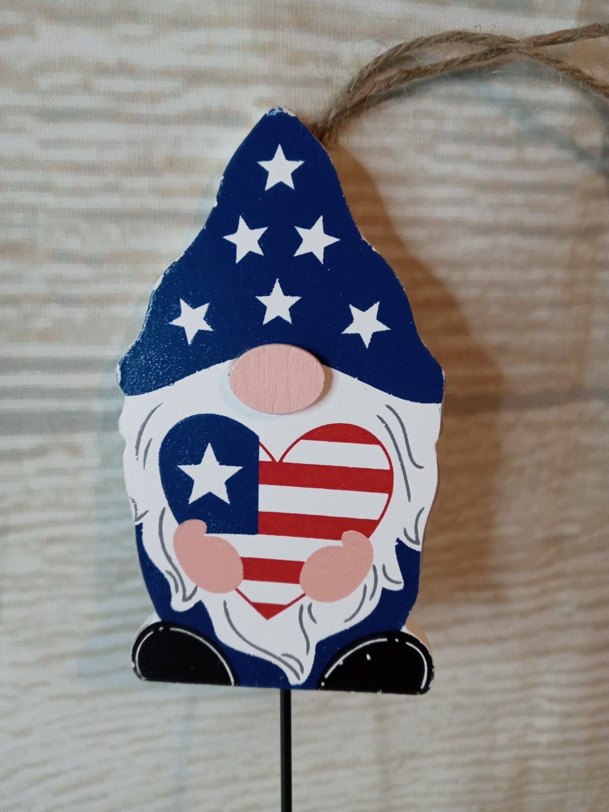 ~New! American Flag Gnome Metal Pick USA Patriotic Floral Wreath Decor Tier Tray