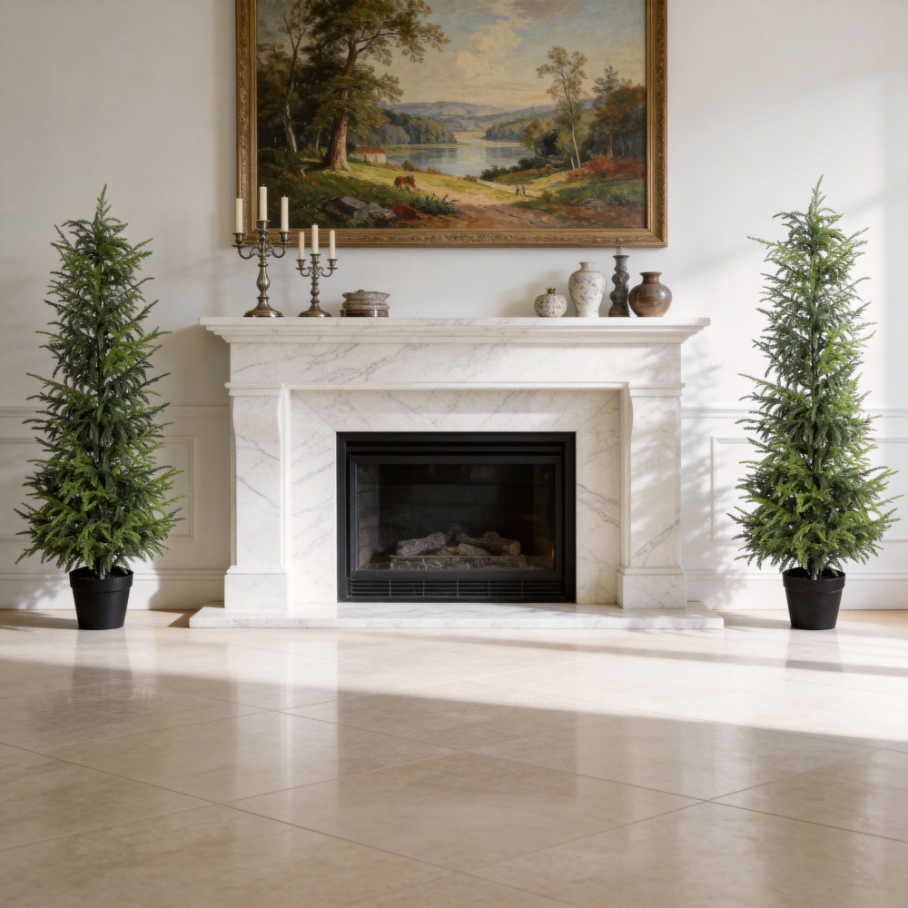 5 Foot Artificial Real Touch Pine Tree Black Plastic Pot 2 Piece Set Indoor