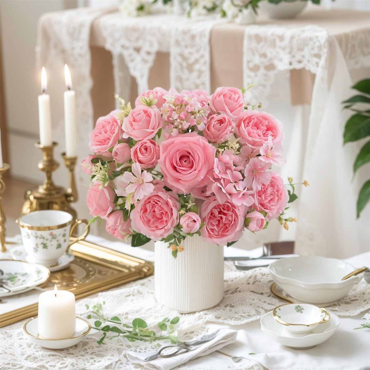4 Pcs Light Pink Artificial Peony Set – 2 Bouquets & 2 Stems for Elegant Decor