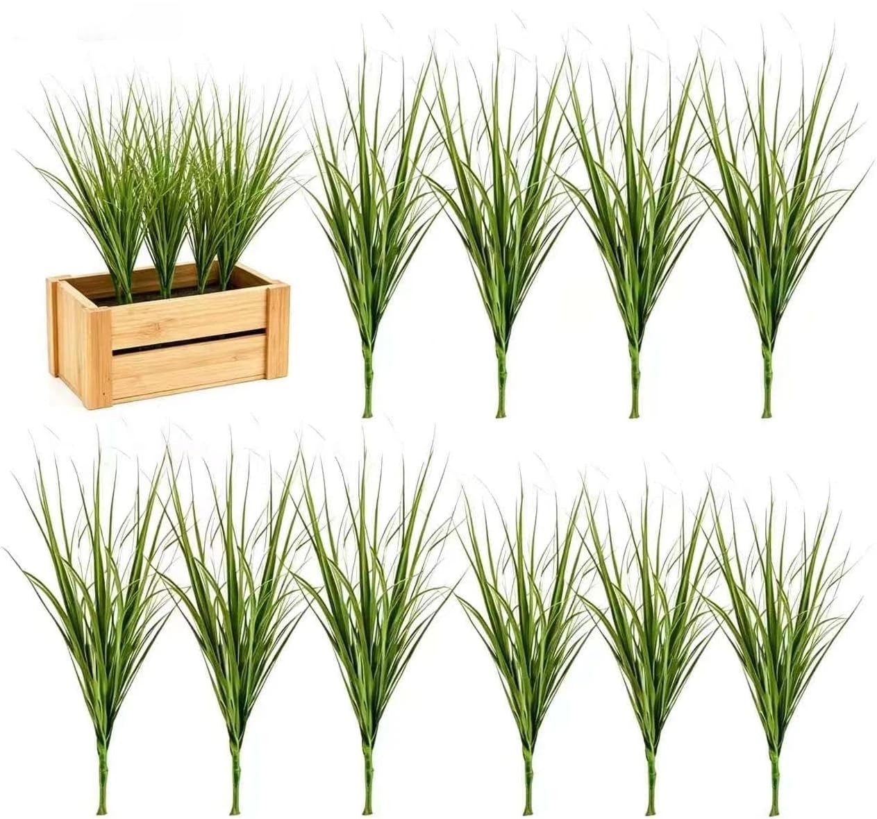 16pcs Artificial Grass Plants: 11.8″ Faux Shrubs Wheat Grass Greenery Stems F…