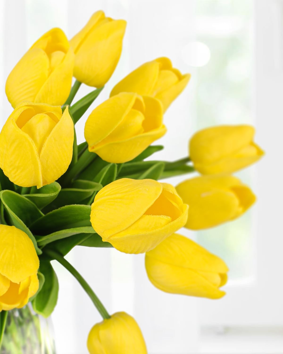 30 PCS Yellow Artificial Tulip Flowers 13.7 Inch Real Touch PU Faux Decor