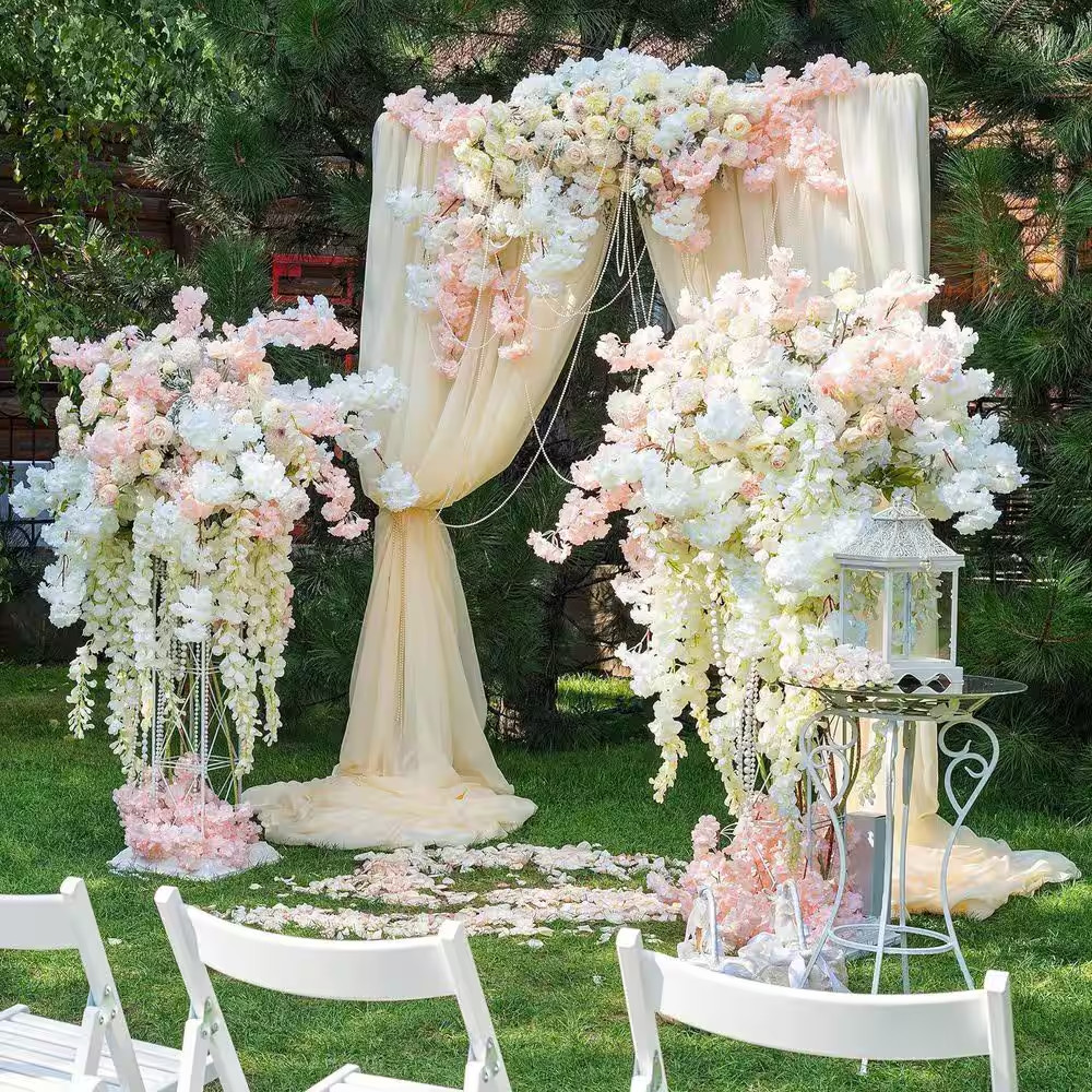 5 In. Pink Artificial Cherry Blossom Flower with Hanging Silk Garland for Home,