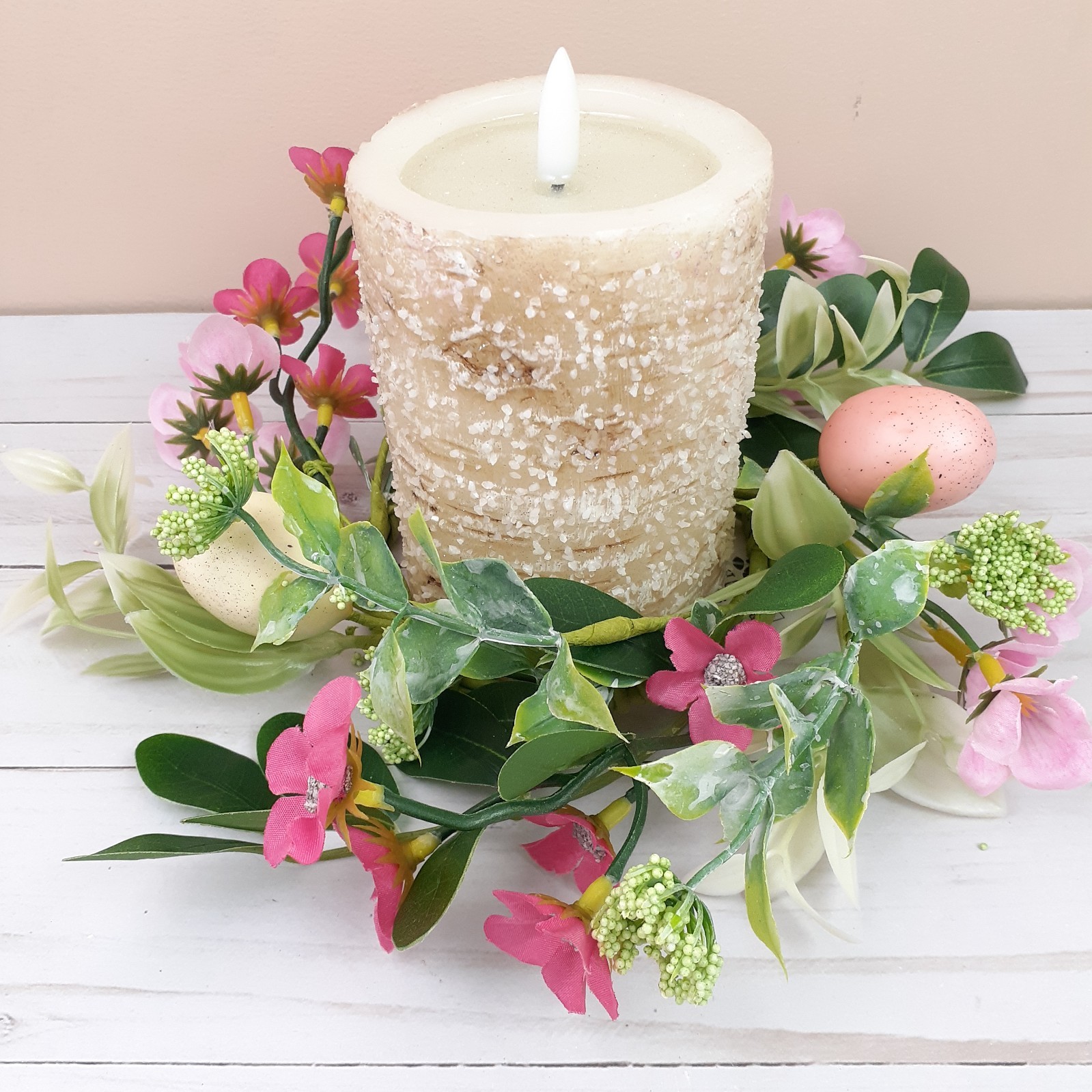 Easter Candle Ring Eggs Blooms Pink Floral Flowers 4″ inside