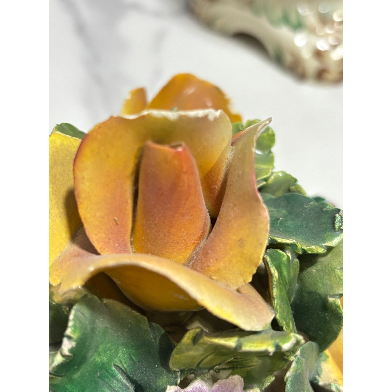 Vintage Capodimonte Italy Porcelain Lidded Urns Floral Bouquet Roses Set of 2