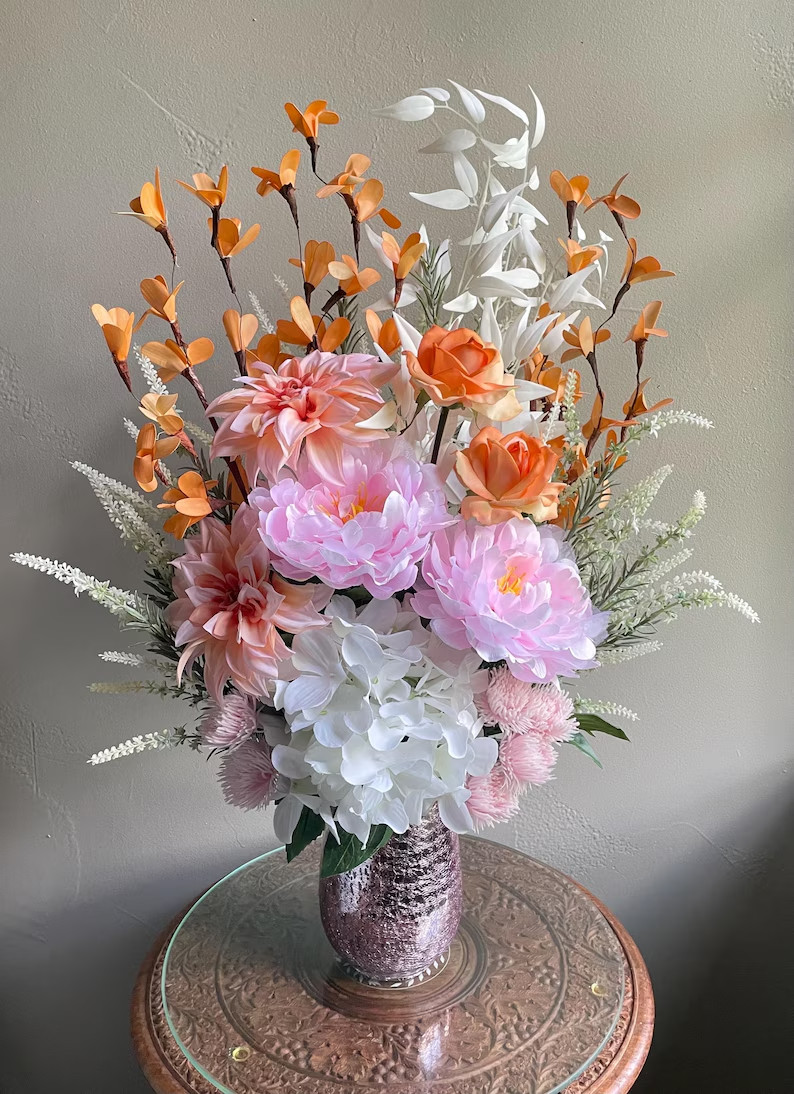 Chic Pink Orange Centerpiece Home Decor Living Dining Room Bedroom Accent