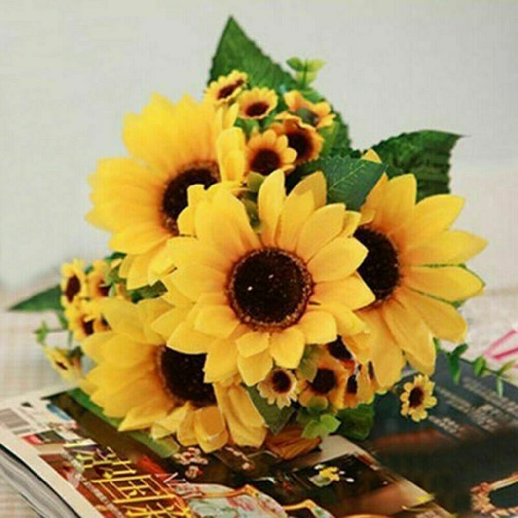 Artificial Sunflowers Bouquet Fake Silk Flowers Home Office Party Wedding Decor