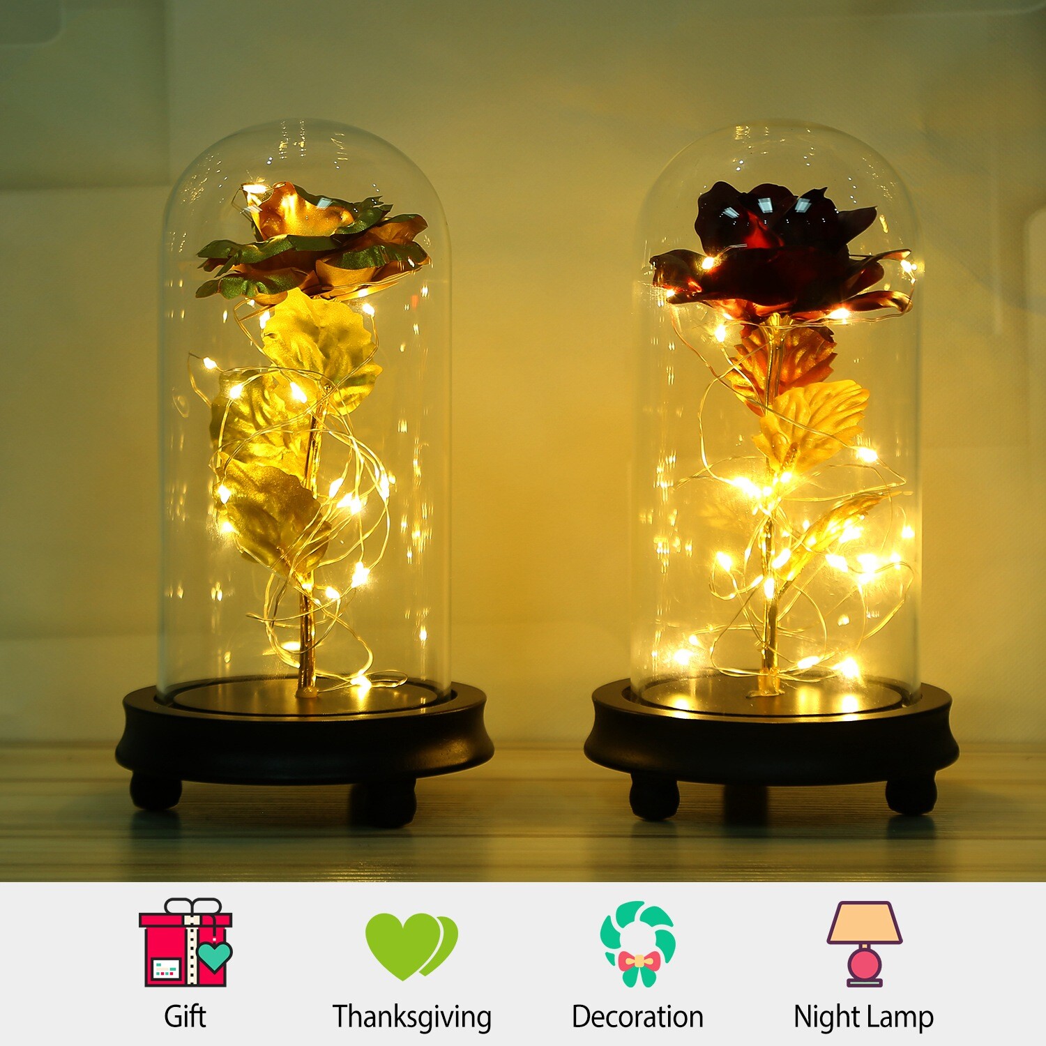 Eternal Rose LED Light Flower Crystal Glass Dome Girlfriend Wife Gift Decoration