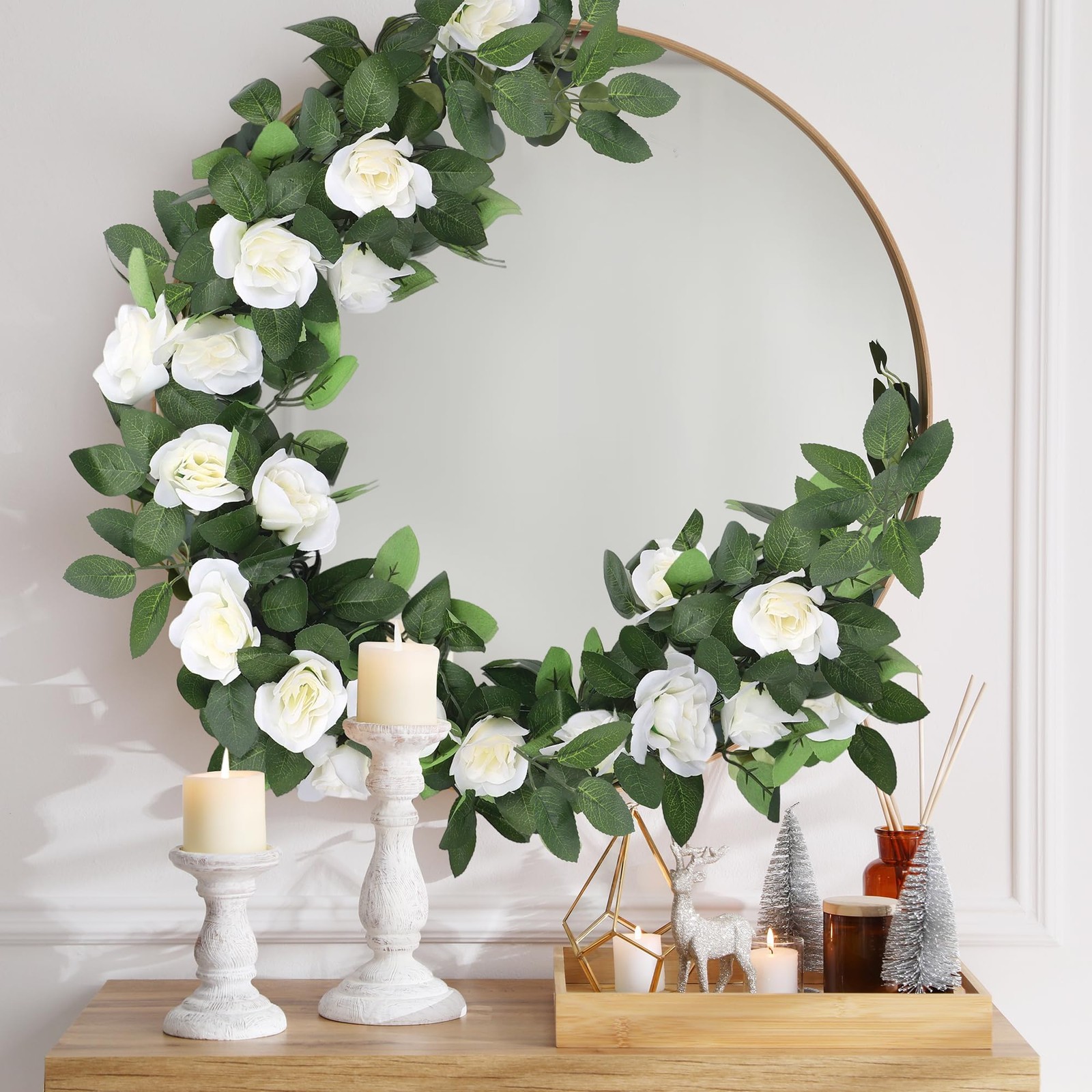 4 Pack 32 FT White Flower Artificial Rose Vines Roses Fake Vine Flowers Plant…