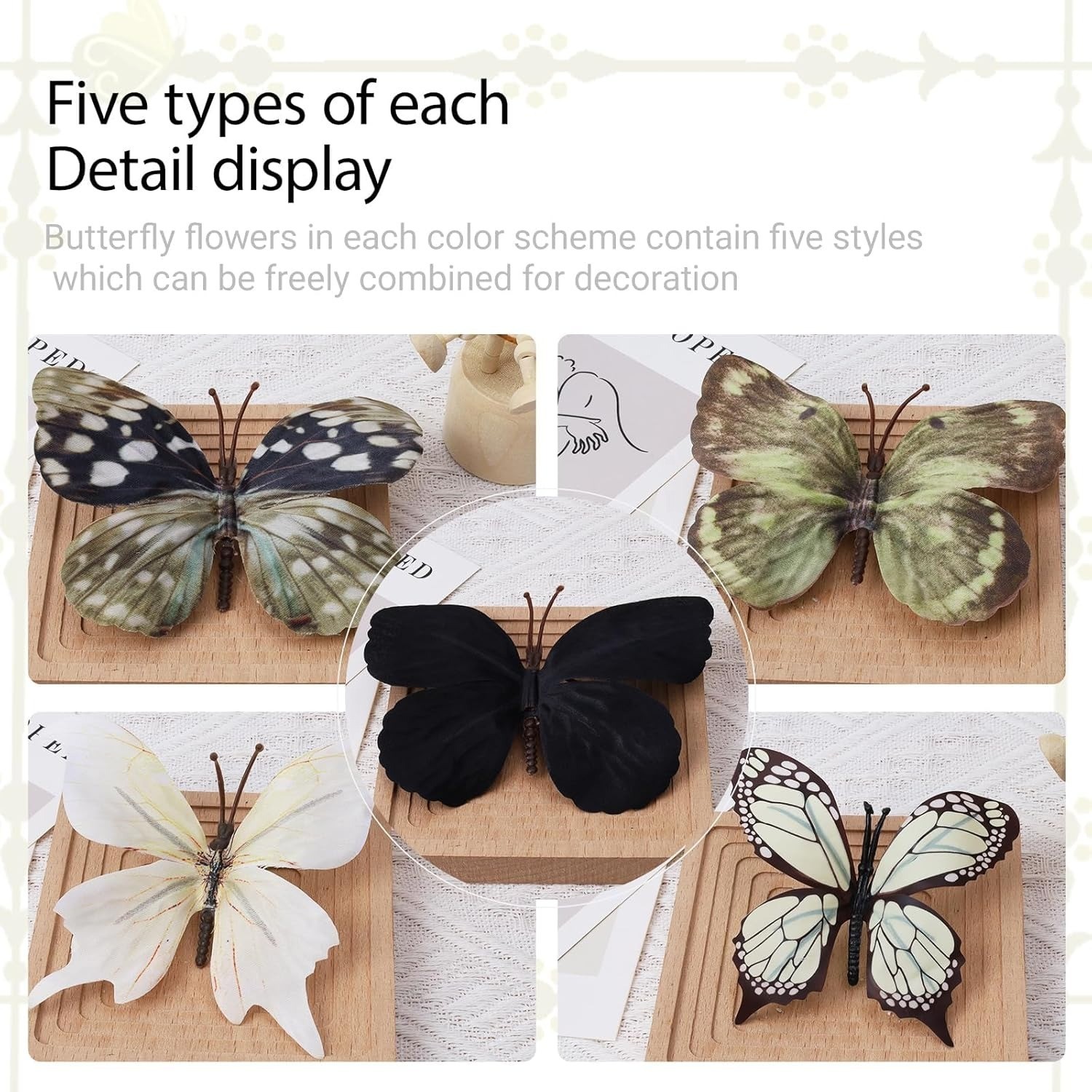 5pcs DIY Butterfly Branches 30pcs Butterflies Faux Stems Vase Filler Home Decor