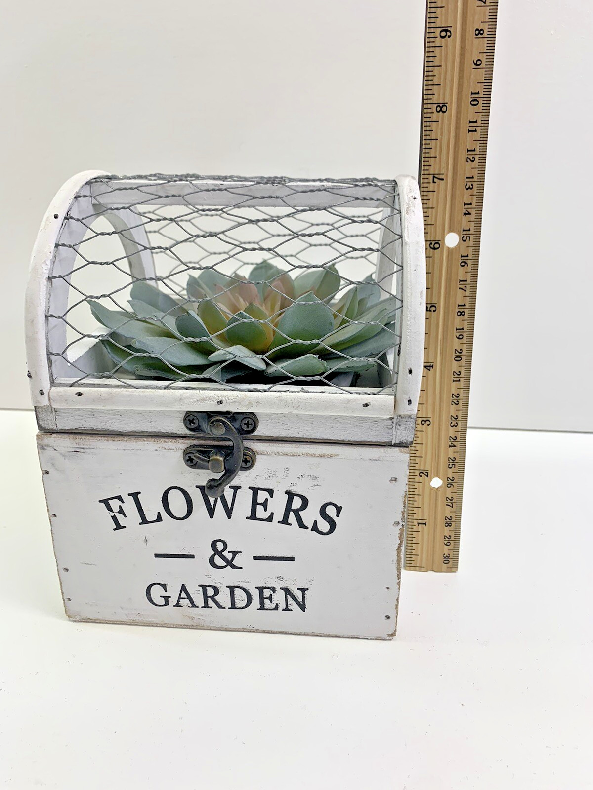 Weathered Cage Plant Holder With Artificial Garden Succulent Farmhouse Decor