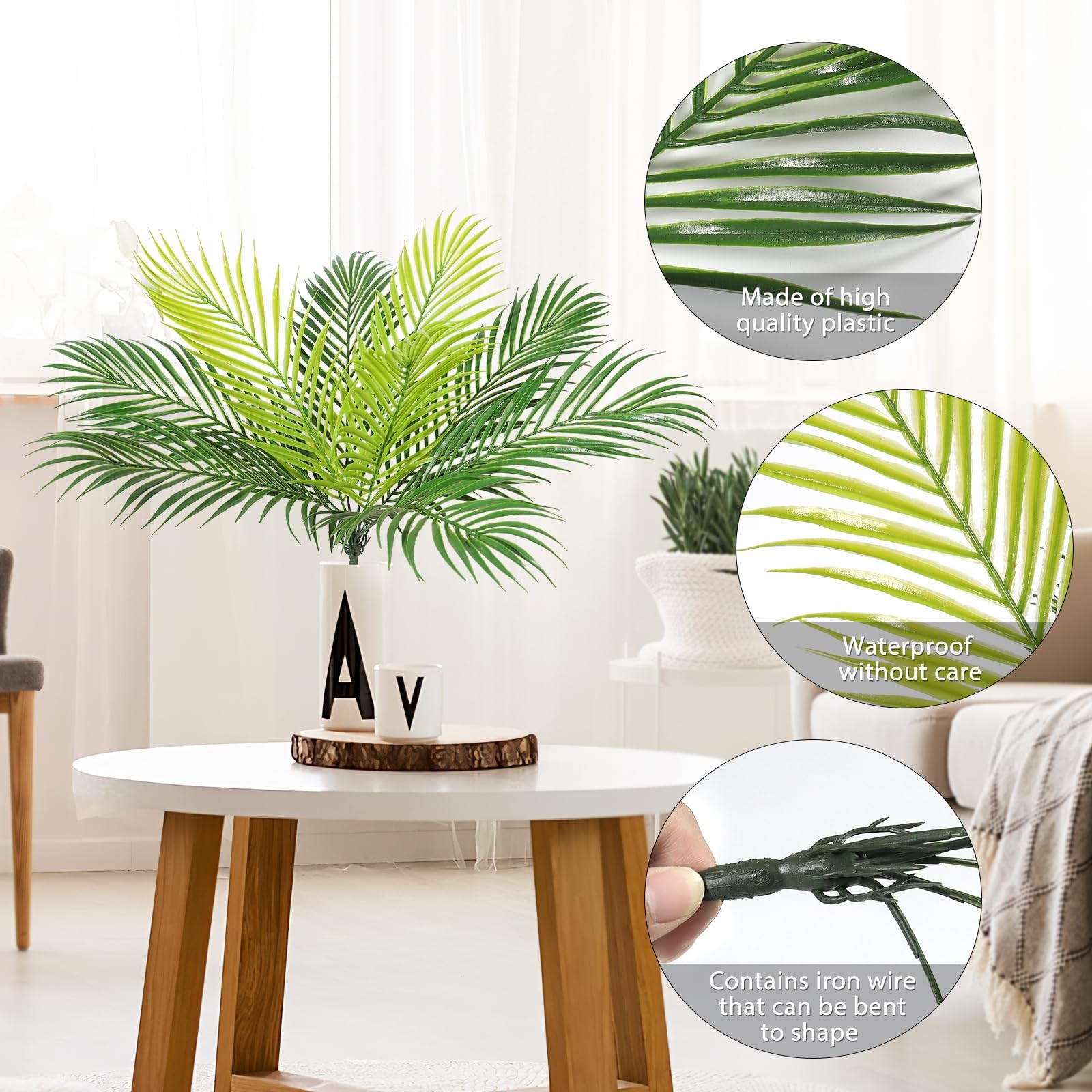 2 PCS Artificial Tropical Palm Leaves Plastic Shrubs Fern Leaves Fake Palm Plant