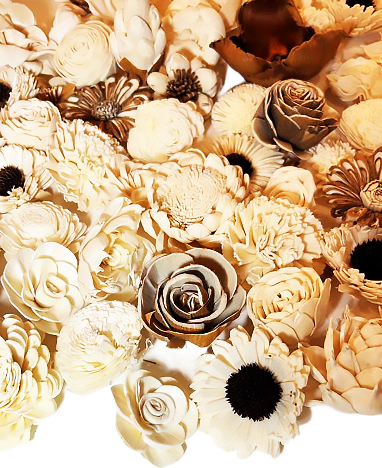 Wood Flowers Bouquet Multi Color Types Handmade with Stems DIY Easy Assemble(21)