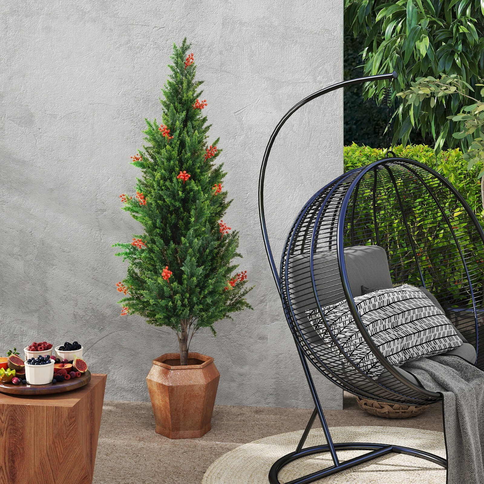 2-Pack 5.25 ft Artificial Cedar Topiary Trees Fake Evergreen Potted Pine Plants