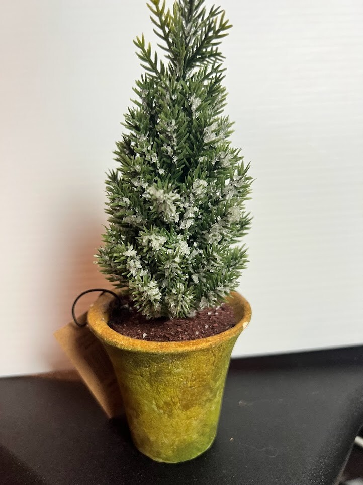 ARTIFICIAL FIR TREE IN POT FLOCKED 7-1/2″X2-3/4″/BRAND NEW