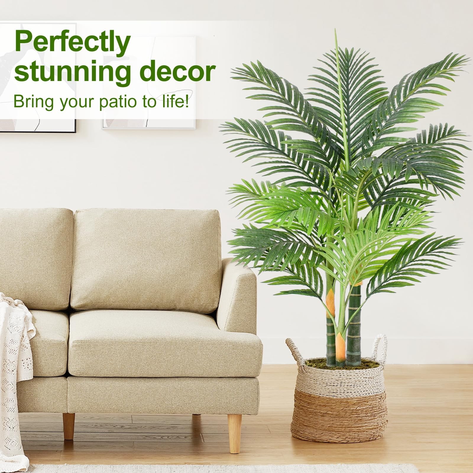 4ft Tall Triple Golden Cane Palm Artificial Tree Large Tropical Palm Tree UV …