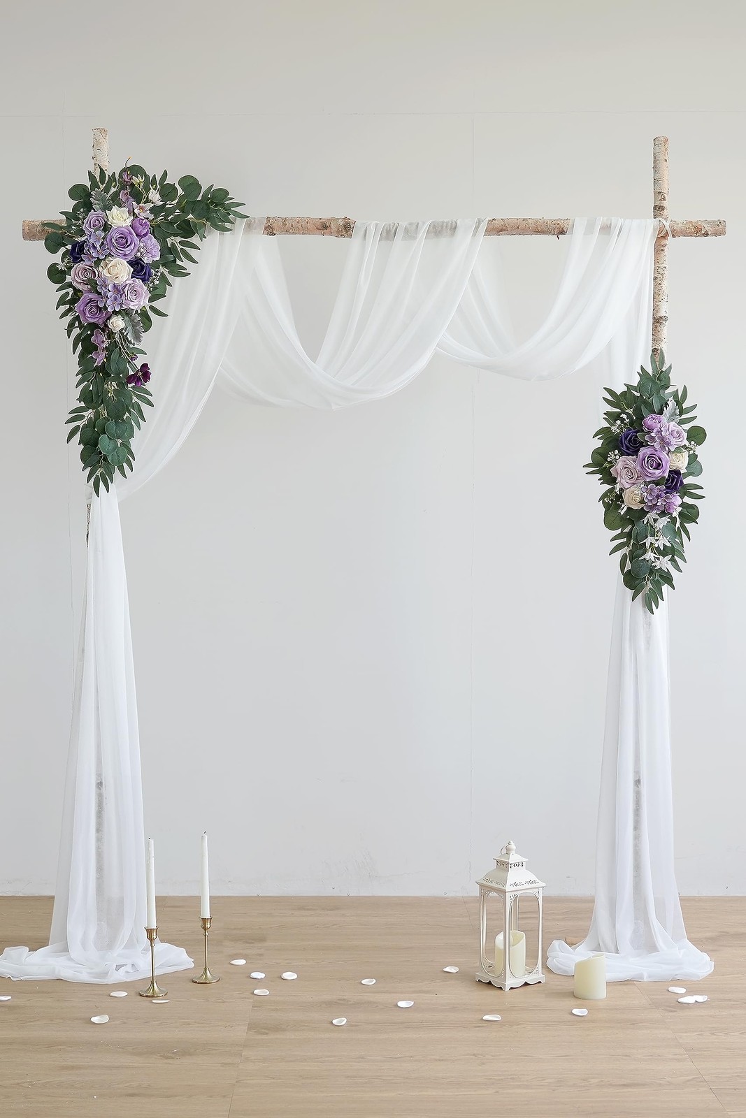 Lilac Artificial Wedding Arch Flowers Kit (Pack of 3) with 26Ft White Shiny A…