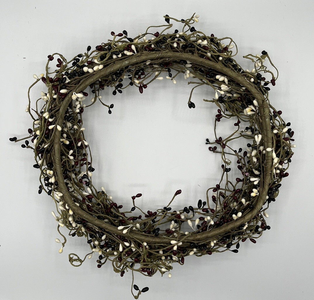 Country Primitive Red White Blue Pip Berry Garland Wreath 8.5″ inside