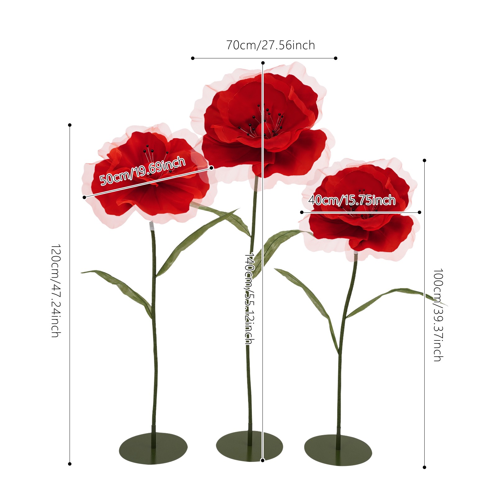 3pcs Artificial Flowers Adjustable Wedding Parties Flowers Background Decor Red