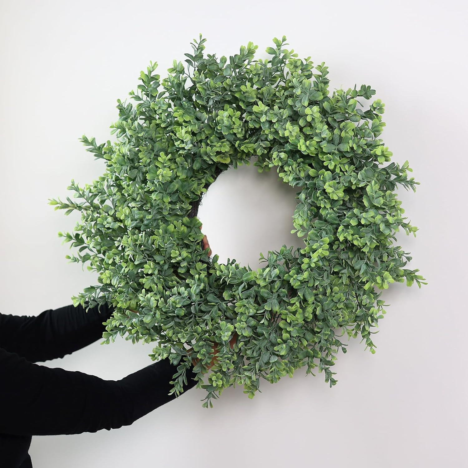 26″ Artificial Boxwood Wreath Fake Plant for Front Door Decor(Green) | Large Gre